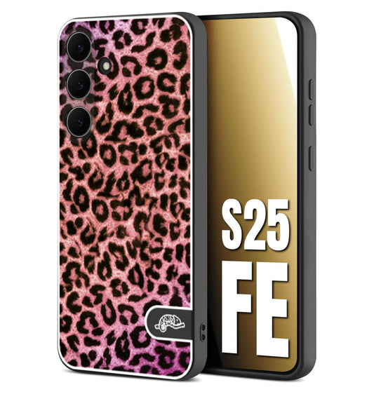 CUSTOMIZZA - Custodia cover nera morbida in tpu compatibile per Samsung S25 FE leopardato maculato donna rosa leopard