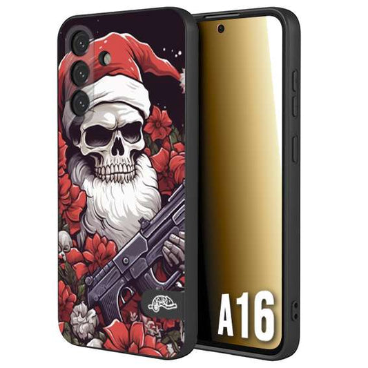 CUSTOMIZZA - Custodia cover nera morbida in tpu compatibile per Samsung A16 teschio natale santa claus fiori tattoo disegnato