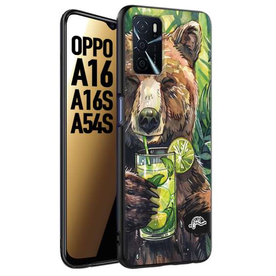 CUSTOMIZZA - Custodia cover nera morbida in tpu compatibile per Oppo A16 - A16S - A54S estate disegnata cocktails animali simpatici orso bear negroni