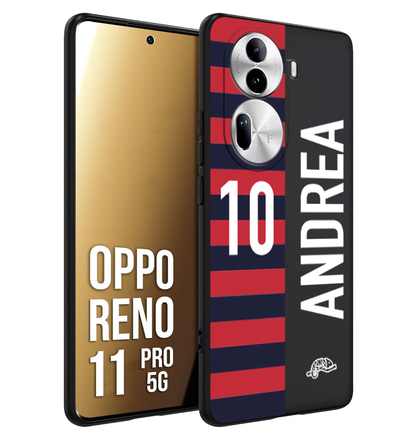 CUSTOMIZZA - Custodia cover nera morbida in tpu compatibile per Oppo Reno 11 PRO 5G personalizzata calcio football nome e numero calciatori rossoblu