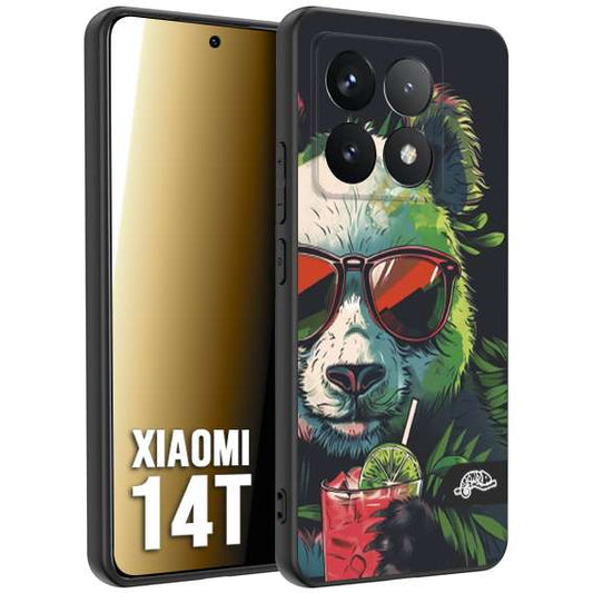 CUSTOMIZZA - Custodia cover nera morbida in tpu compatibile per Xiaomi 14T estate disegnata cocktails animali simpatici panda mojito