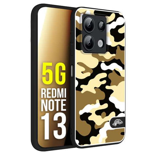 CUSTOMIZZA - Custodia cover nera morbida in tpu compatibile per Xiaomi Redmi Note 13 5G camouflage mimetico militare giallo desert brown