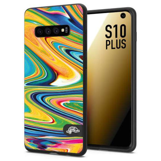 CUSTOMIZZA - Custodia cover nera morbida in tpu compatibile per Samsung S10 PLUS colorata fantasia vortice marmo arcobaleno gialla verde blu