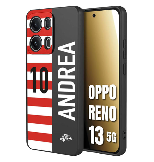CUSTOMIZZA - Custodia cover nera morbida in tpu compatibile per Oppo Reno 13 5G personalizzata calcio football nome e numero calciatori bianco rossa