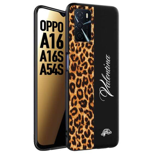 CUSTOMIZZA - Custodia cover nera morbida in tpu compatibile per Oppo A16 - A16S - A54S custom nome scritta leopardato maculato donna marrone leopard