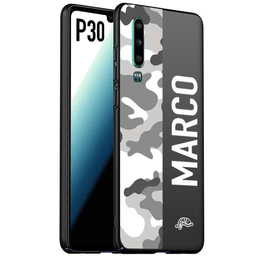 CUSTOMIZZA - Custodia cover nera morbida in tpu compatibile per Huawei P30 camouflage mimetico militare personalizzata nome bianco