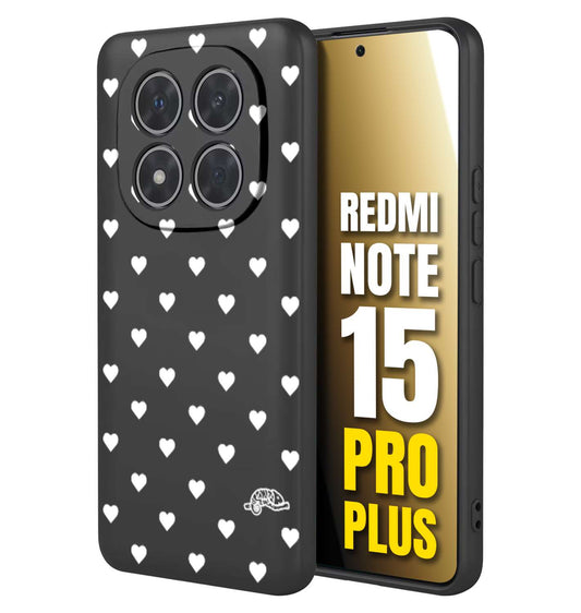 CUSTOMIZZA - Custodia cover nera morbida in tpu compatibile per Xiaomi Redmi Note 15 PRO PLUS cuori pois bianchi donna pin up vintage