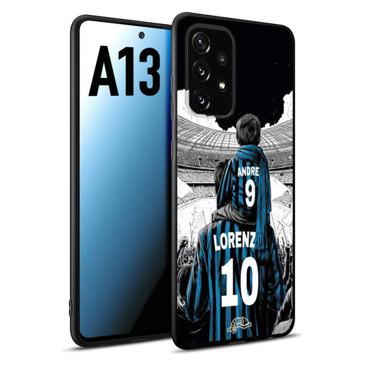 CUSTOMIZZA - Custodia cover nera morbida in tpu compatibile per Samsung A13 personalizzata calcio football padre e figlio calciatori nerazzurra