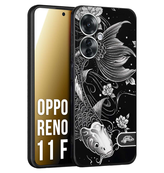 CUSTOMIZZA - Custodia cover nera morbida in tpu compatibile per Oppo Reno 11 F 5G carpa koi black and white bianco a rilievo disegnato tattoo tatuaggio