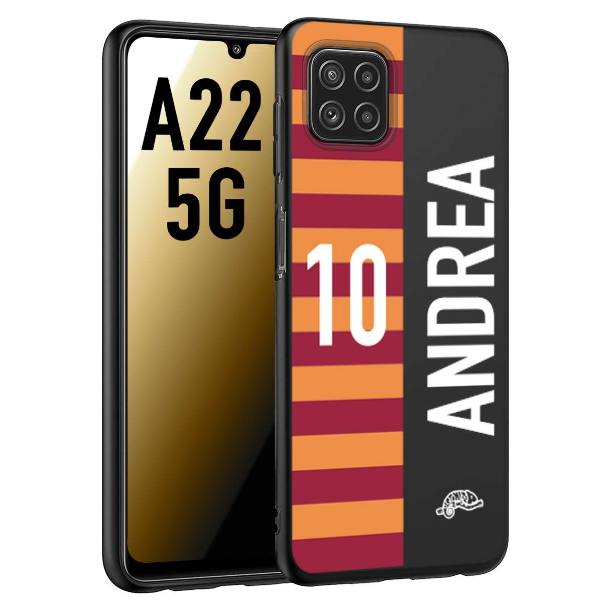 CUSTOMIZZA - Custodia cover nera morbida in tpu compatibile per Samsung A22 5G personalizzata calcio football nome e numero calciatori giallo rossi