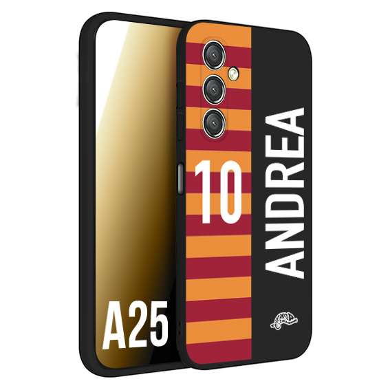 CUSTOMIZZA - Custodia cover nera morbida in tpu compatibile per Samsung A25 personalizzata calcio football nome e numero calciatori giallo rossi