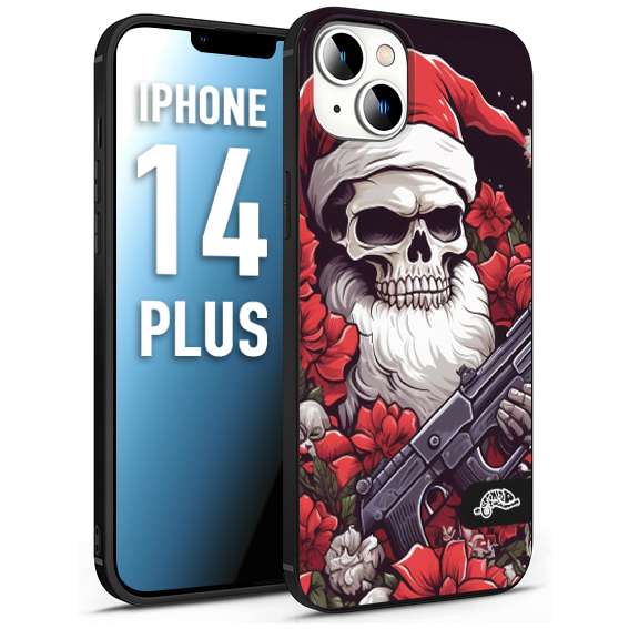 CUSTOMIZZA - Custodia cover nera morbida in tpu compatibile per iPhone 14 PLUS teschio natale santa claus fiori tattoo disegnato