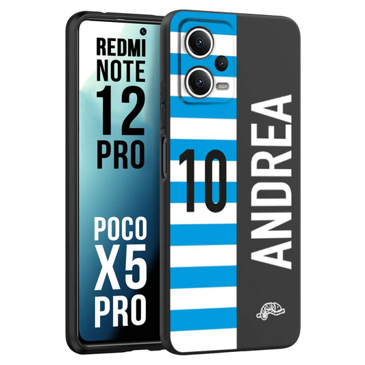 CUSTOMIZZA - Custodia cover nera morbida in tpu compatibile per Xiaomi Redmi Note 12 PRO - POCO X5 PRO personalizzata calcio football nome e numero calciatori biancazzurri
