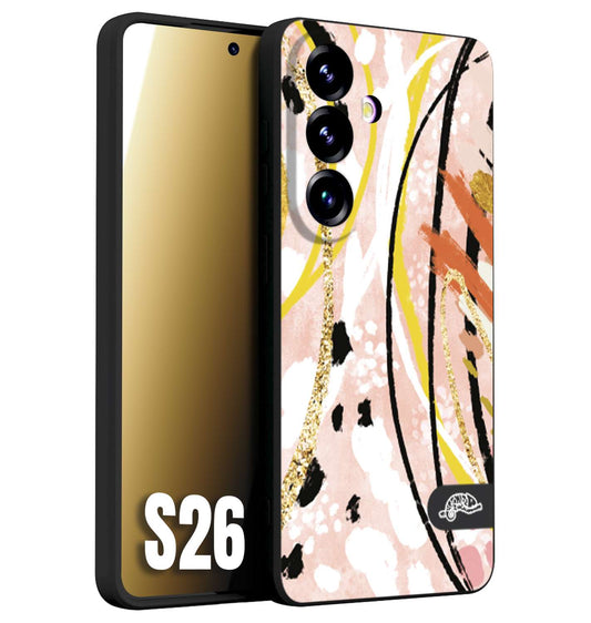 CUSTOMIZZA - Custodia cover nera morbida in tpu compatibile per Samsung S26 fiori astratti donna zebrato leopardato fantasia dorata gialla rosa colorata