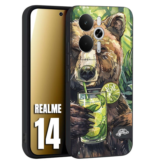 CUSTOMIZZA - Custodia cover nera morbida in tpu compatibile per Realme 14 5G fiori estate disegnata cocktails animali simpatici orso bear negroni