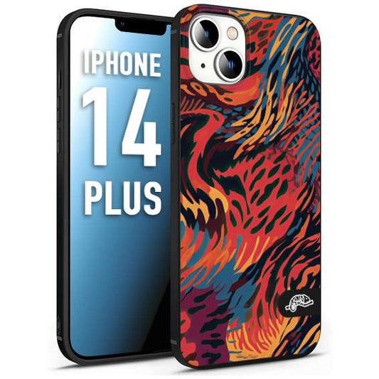 CUSTOMIZZA - Custodia cover nera morbida in tpu compatibile per iPhone 14 PLUS leopardato maculato tigrato colorata fiamme rossa blu arancione