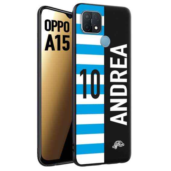 CUSTOMIZZA - Custodia cover nera morbida in tpu compatibile per Oppo A15 personalizzata calcio football nome e numero calciatori biancazzurri