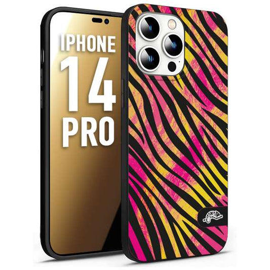 CUSTOMIZZA - Custodia cover nera morbida in tpu compatibile per iPhone 14 PRO zebrata maculata a rilievo soft touch donna fucsia gialla