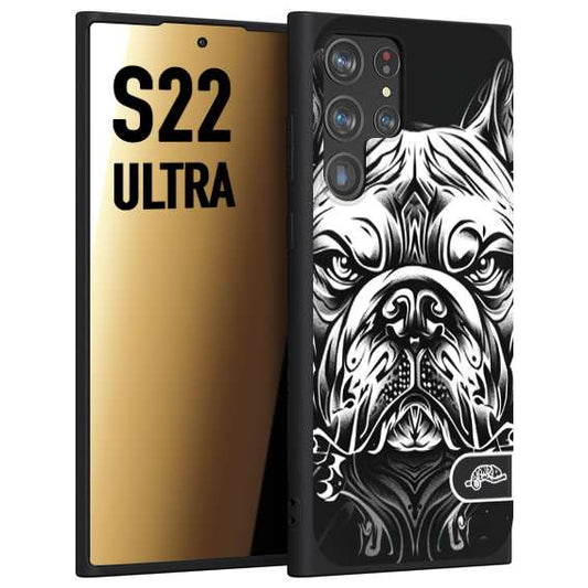 CUSTOMIZZA - Custodia cover nera morbida in tpu compatibile per Samsung S22 ULTRA bulldog bianco a rilievo disegnato tattoo tatuaggio