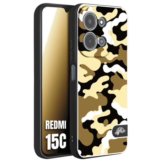 CUSTOMIZZA - Custodia cover nera morbida in tpu compatibile per Xiaomi Redmi 15C camouflage mimetico militare giallo desert brown