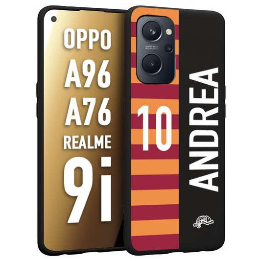 CUSTOMIZZA - Custodia cover nera morbida in tpu compatibile per Oppo Realme 9i - A96 - A76 personalizzata calcio football nome e numero calciatori giallo rossi