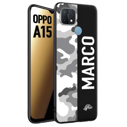 CUSTOMIZZA - Custodia cover nera morbida in tpu compatibile per Oppo A15 camouflage mimetico militare personalizzata nome bianco