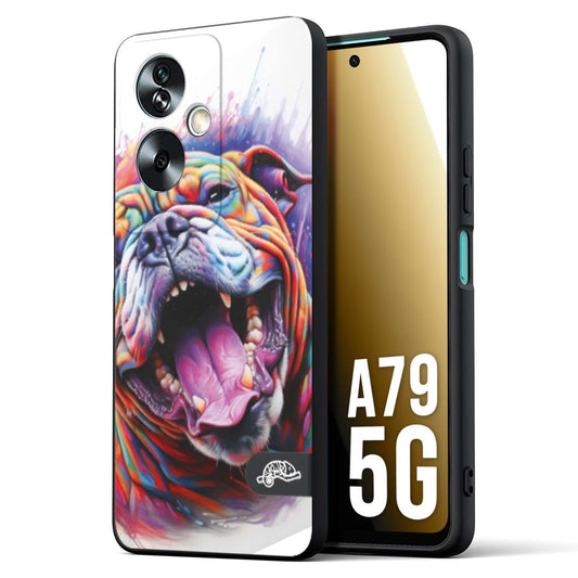 CUSTOMIZZA - Custodia cover nera morbida in tpu compatibile per Oppo A79 5G animali color bulldog cane dog colori vibranti disegnato schizzo