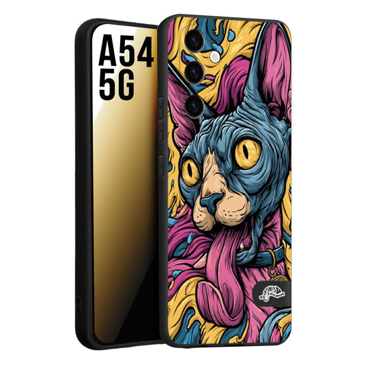 CUSTOMIZZA - Custodia cover nera morbida in tpu compatibile per Samsung A54 5G Sphynx Colorato Pop Art Psichedelico Gatto Blu Rosa Giallo Artistica Fantasy