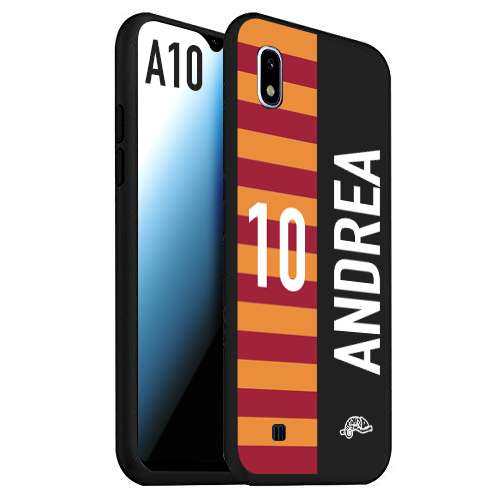 CUSTOMIZZA - Custodia cover nera morbida in tpu compatibile per Samsung A10 personalizzata calcio football nome e numero calciatori giallo rossi