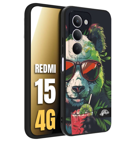 CUSTOMIZZA - Custodia cover nera morbida in tpu compatibile per Xiaomi Redmi 15 4G estate disegnata cocktails animali simpatici panda mojito
