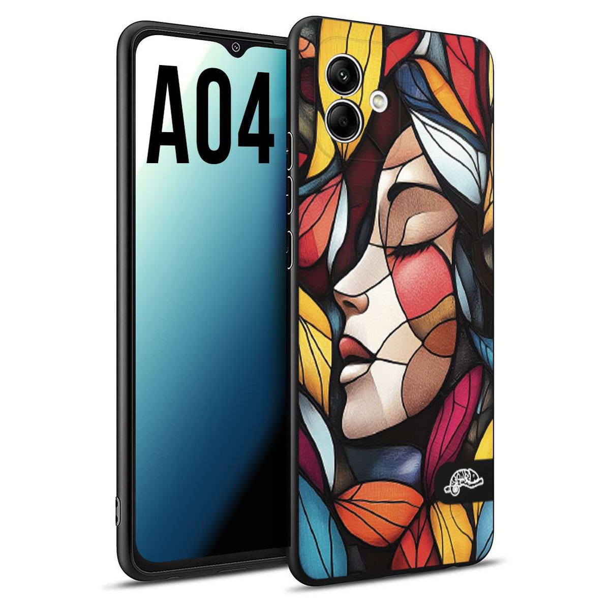 CUSTOMIZZA - Custodia cover nera morbida in tpu compatibile per Samsung A04 Vetrata artistica volto di donna profilo fogliare mosaico di vetro colorato