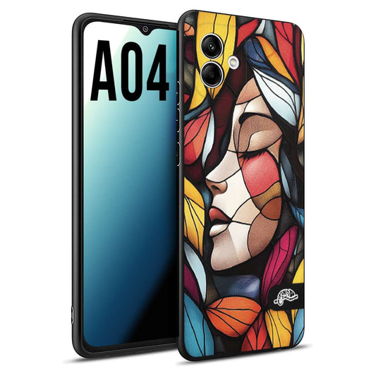 CUSTOMIZZA - Custodia cover nera morbida in tpu compatibile per Samsung A04 Vetrata artistica volto di donna profilo fogliare mosaico di vetro colorato