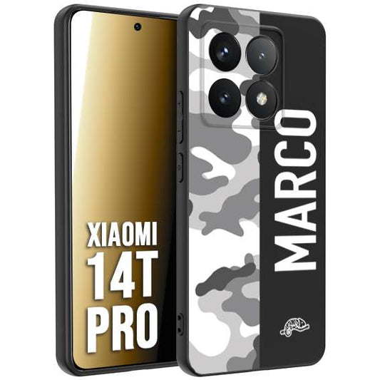 CUSTOMIZZA - Custodia cover nera morbida in tpu compatibile per Xiaomi 14T PRO camouflage mimetico militare personalizzata nome bianco