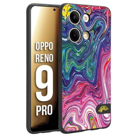 CUSTOMIZZA - Custodia cover nera morbida in tpu compatibile per Oppo Reno 9 PRO colorata fantasia vortice marmo arcobaleno rosa blu fucsia