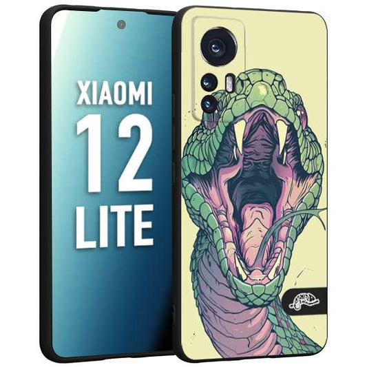 CUSTOMIZZA - Custodia cover nera morbida in tpu compatibile per Xiaomi 12 LITE snake yellow green serpente tatuaggio tattoo disegnato a mano
