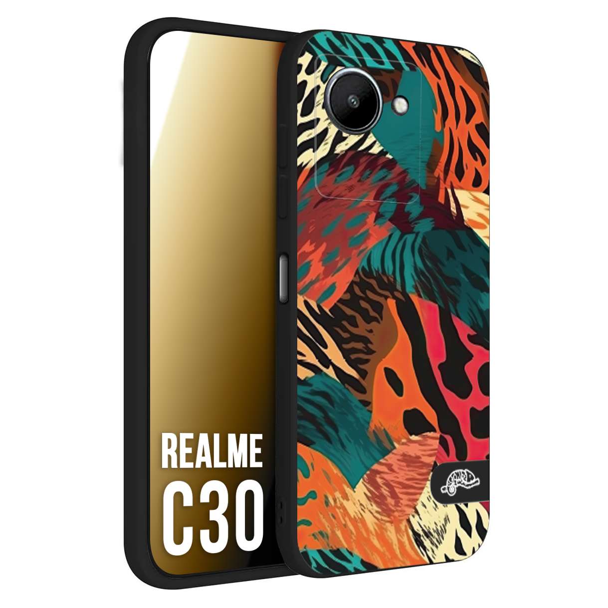 CUSTOMIZZA - Custodia cover nera morbida in tpu compatibile per Oppo Realme C30 leopardato tigrato tiger colorata summer arancio verde fucsia