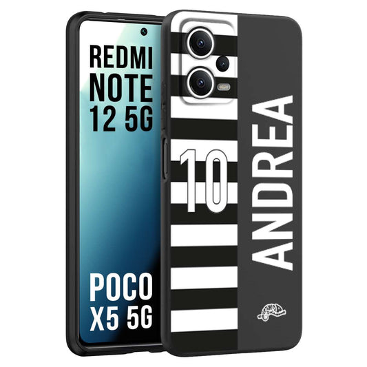 CUSTOMIZZA - Custodia cover nera morbida in tpu compatibile per Xiaomi Redmi Note 12 5G - POCO X5 5G personalizzata calcio football nome e numero calciatori bianconera