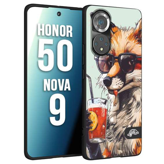 CUSTOMIZZA - Custodia cover nera morbida in tpu compatibile per Huawei Nova 9 - Honor 50 estate disegnata cocktails animali simpatici fox volpe negroni