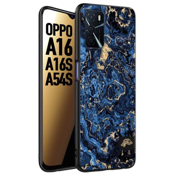 CUSTOMIZZA - Custodia cover nera morbida in tpu compatibile per Oppo A16 - A16S - A54S effetto marmo marble blu venature dorato psichedelico