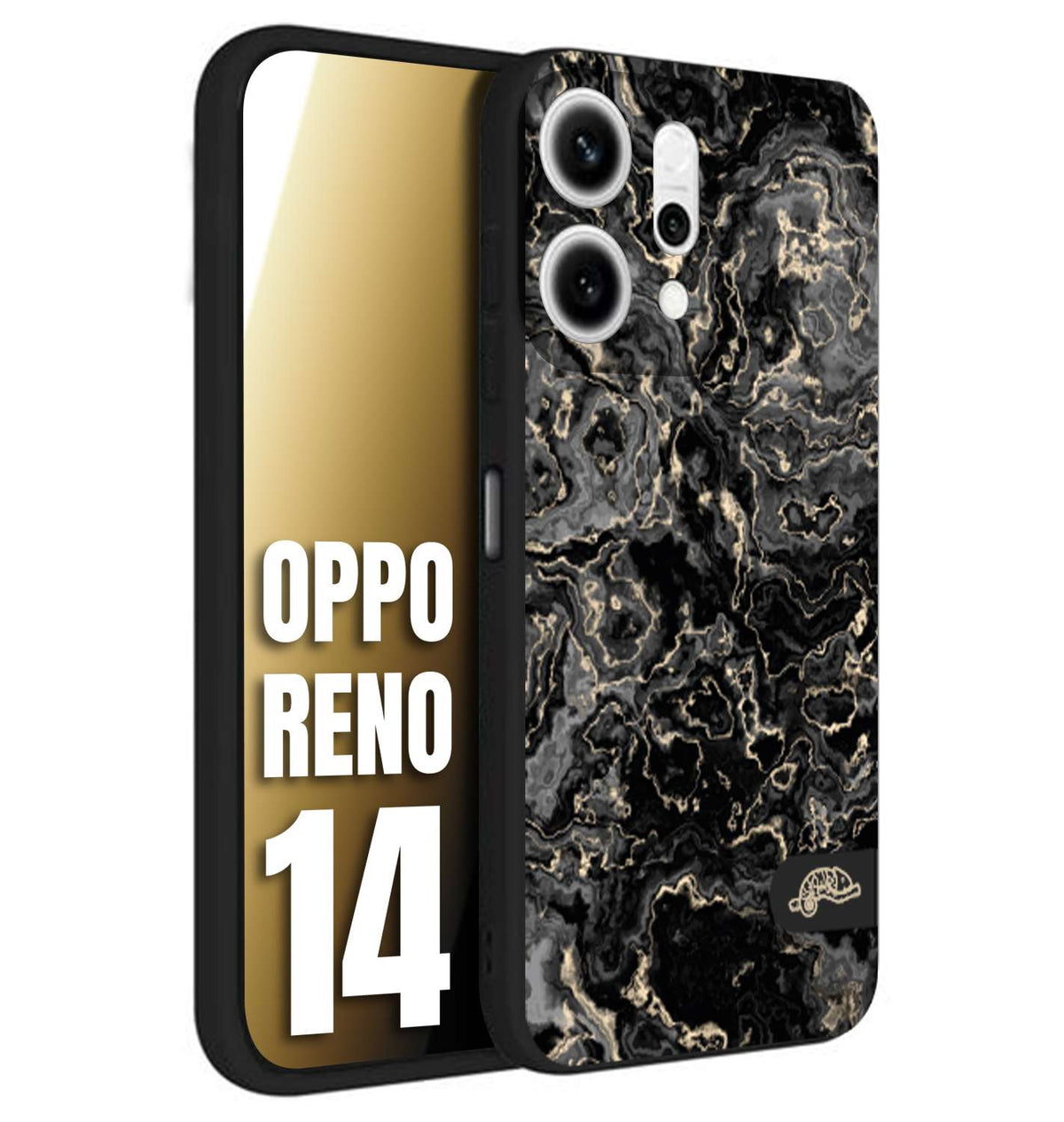 CUSTOMIZZA - Custodia cover nera morbida in tpu compatibile per Oppo Reno 14 effetto marmo marble nero black venature dorato pietra