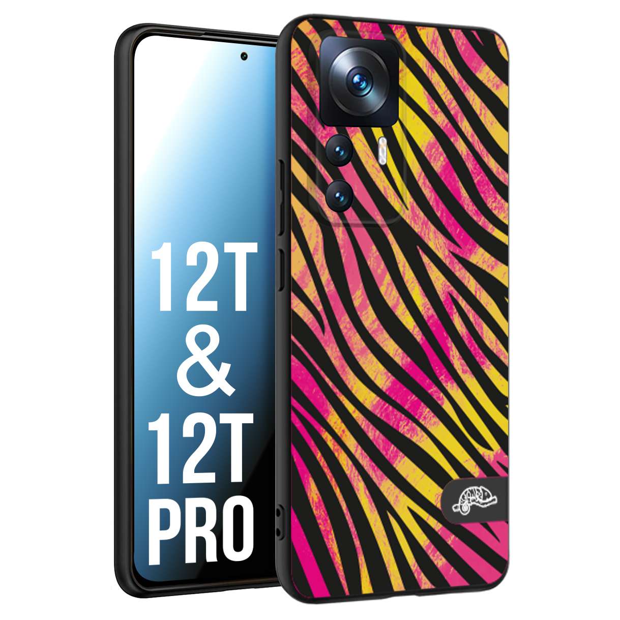 CUSTOMIZZA - Custodia cover nera morbida in tpu compatibile per Xiaomi 12T - 12T PRO zebrata maculata a rilievo soft touch donna fucsia gialla