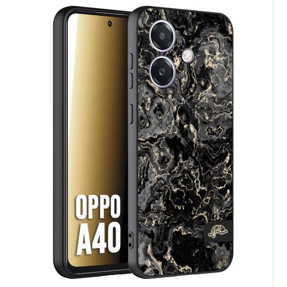 CUSTOMIZZA - Custodia cover nera morbida in tpu compatibile per Oppo A40 effetto marmo marble nero black venature dorato pietra