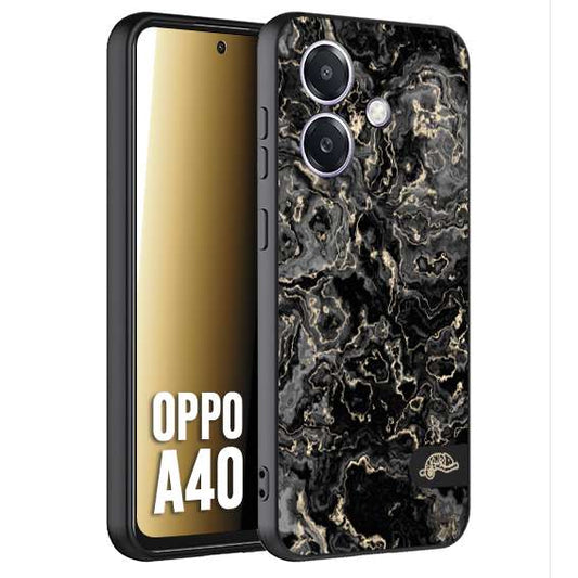 CUSTOMIZZA - Custodia cover nera morbida in tpu compatibile per Oppo A40 effetto marmo marble nero black venature dorato pietra