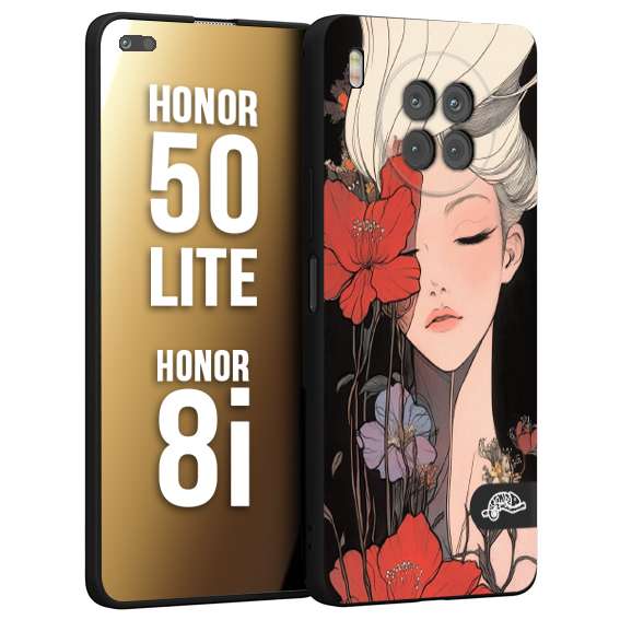 CUSTOMIZZA - Custodia cover nera morbida in tpu compatibile per Honor 8i - Honor 50 LITE woman flower Fantasia Floreale Design Donna e Fiori, Retro Artistico