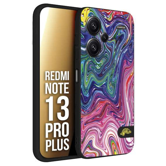 CUSTOMIZZA - Custodia cover nera morbida in tpu compatibile per Xiaomi Redmi Note 13 PRO PLUS colorata fantasia vortice marmo arcobaleno rosa blu fucsia