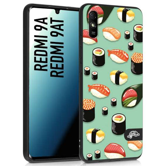 CUSTOMIZZA - Custodia cover nera morbida in tpu compatibile per Xiaomi Redmi 9A - 9AT sushi disegni giapponese nighiri acquamarina verde