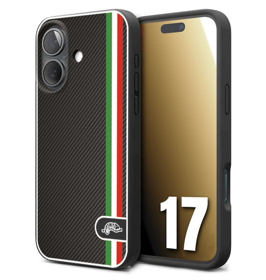 CUSTOMIZZA - Custodia cover nera morbida in tpu compatibile per iPhone 17 effetto fibra di carbonio bandiera Italia made in Italy