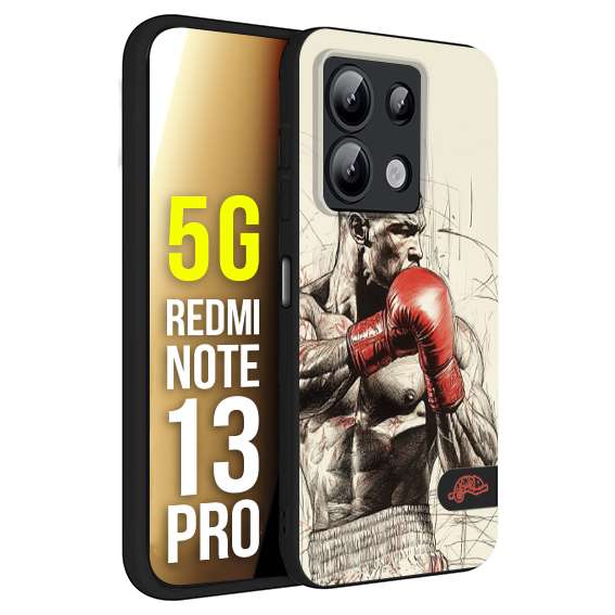 CUSTOMIZZA - Custodia cover nera morbida in tpu compatibile per Xiaomi Redmi Note 13 PRO 5G pugilato pugili disegno tattoo guantoni box sport ring