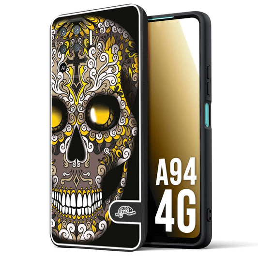 CUSTOMIZZA - Custodia cover nera morbida in tpu compatibile per Oppo A94 4G teschio messicano Mexican skull nero giallo