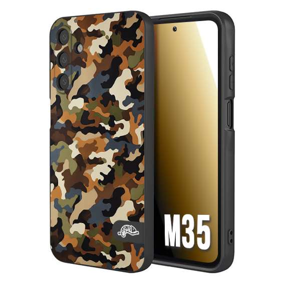 CUSTOMIZZA - Custodia cover nera morbida in tpu compatibile per Samsung M35 camouflage mimetico militare moderno blu marrone beige